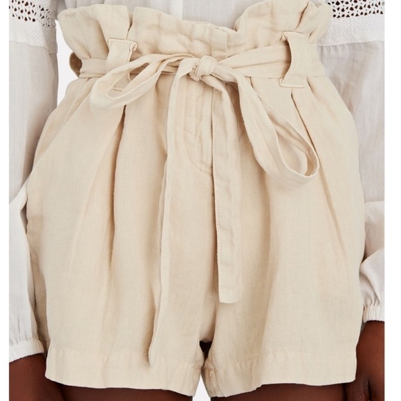 NWT L’AGENCE Hillary Paperbag Linen Tan Khaki High Rise Shorts Size 32 - Picture 1 of 11